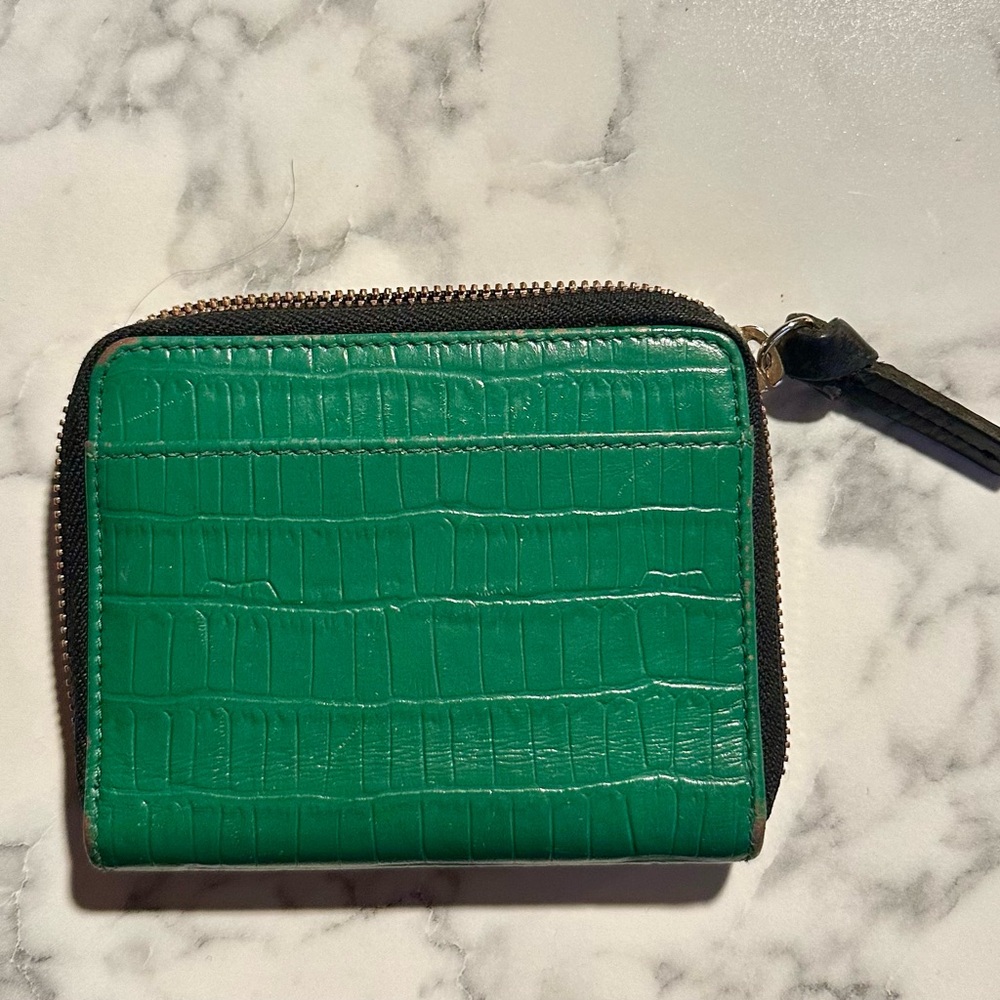 Green Croc-Embossed Zip Wallet
